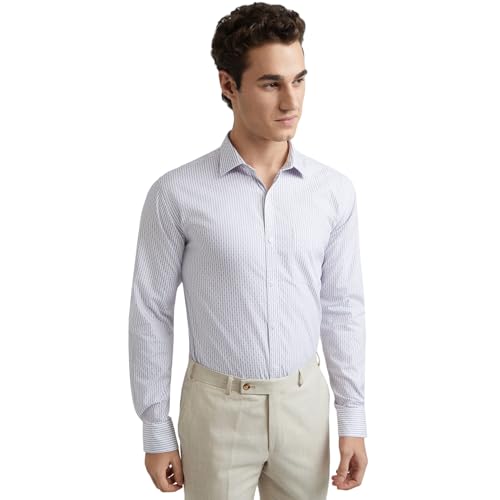 Image of Park Avenue Men's Pure Cotton Stripe Pattern Slim Fit Semi Cutaway Collar Full Sleeve Formal Shirt
