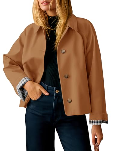 Image of Tankaneo Womens Cropped Trench Coat Lightweight Single Breasted Jacket Fall Windbreaker Fashion Outerwear