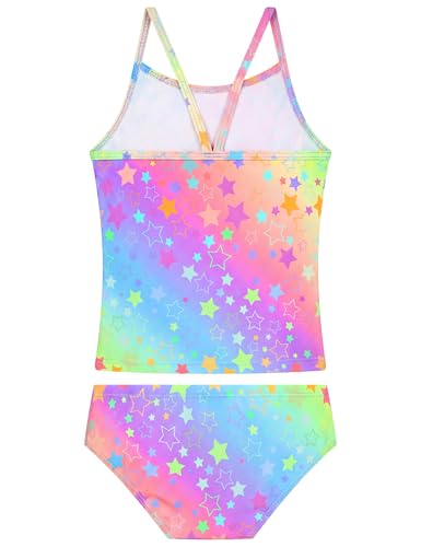 Image of Girls Tankini Swimsuit UPF50+ Ruffle 2 Piece Bathing Suit Full Coverage Kids Swimwear Ages 2-14 Years