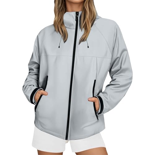 Image of Générique Casual Jacket Women Coat Hiking Windproof Outdoor Lightweight Spring Autumn Comfortable Daily Wear For Couple, grey, L