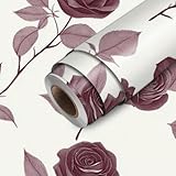 HOMETITUTE Burgundy Rose Vine Wallpaper Peel and Stick Contact Paper Wall Paper Stick 17.7' x 118.1' Self Adhesive Vinyl Wall Covering Bedroom Kitchen Bathroom