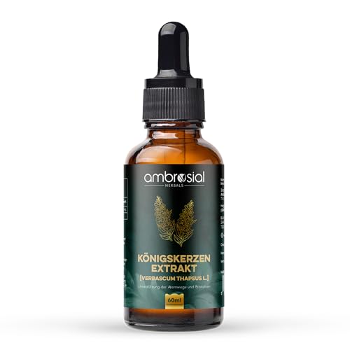 Ambrosial Herbals Königskerzen-Extrakt-Tropfen | 60 ml | Verbascum thapsus L. | Hochwertiges pflanzliches Nahrungsergänzungsmittel | Vegan gentechnikfrei alkoholfrei | Traditioneller Kräuterextrakt