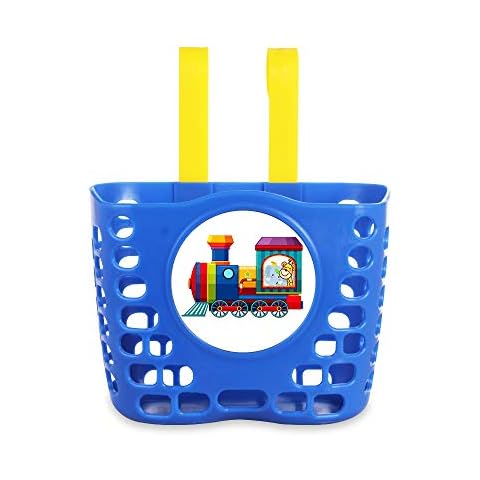 MINI-FACTORY Kid's Bike Basket, Cute Cartoon Pattern Bicycle Handlebar Basket for Boy (Blue Train) Cover