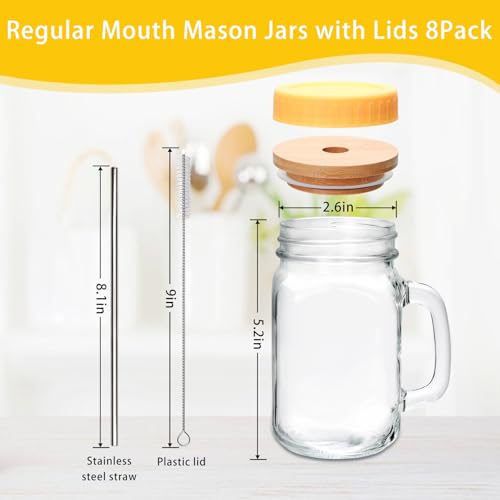 Vasos Mason de 16 onzas con tapas de plástico duraderas y cepillo 3