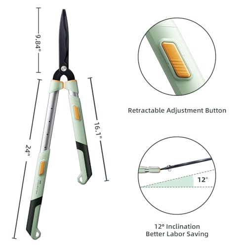 PrunePro® Extendable Hedge Shears (27"-35") Wavy Stainless Steel Blades | Teflon Coated for Smooth Cuts | Lightweight Adjustable Garden Clippers for High Hedges & Bushes by PrunePro - Image 5