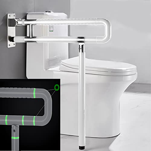 Barre Dappui Wc Handicapé, Barre D'appui De Sécurité Pliante Pour Toilettes, avec Des Jambes, Barre D'appui Avec Un Anneau Lumineux, Poignée antidérapante Pour enfants et personnes âgées, 70cm Cover