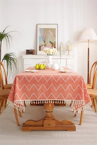 Nappe vagues orange KnSam en coton 140x250cm pour repas de famille convivial