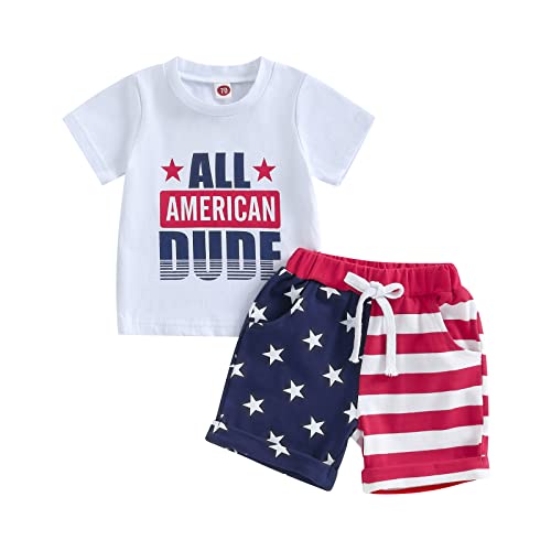 Image of FYBITBO Baby Boy 4th of July Outfits Short Sleeve Tee Shirt and Casual Shorts 2Pcs Fourth of July Summer Outfit