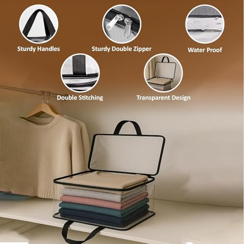 Image of JD FRESH 3 Pcs 27L Transparent Plastic Storage Bags for Clothes with Zipper & Handles /Foldable Saree Covers /PVC Wardrobe Organizer /Multipurpose Storage Bags /Blanket /Bedsheet /Lehenga /Shirts-40x32x22