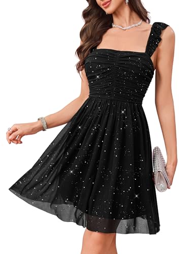 Wedtrend Sparkly Homecoming Dresses for Teens 2025 Short Sequin Dresses Ruffle Strap 80s Dress