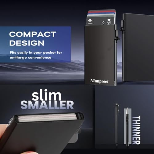 Image of FELSTAR Customized /Personalized Name Engraved Card Holder RFID Blocking Aluminum Pop Up Smart 6-7 Credit /Debit ATM Wallet for Men's and Women's Corporate Gift for Employees (Minimalist Customised)
