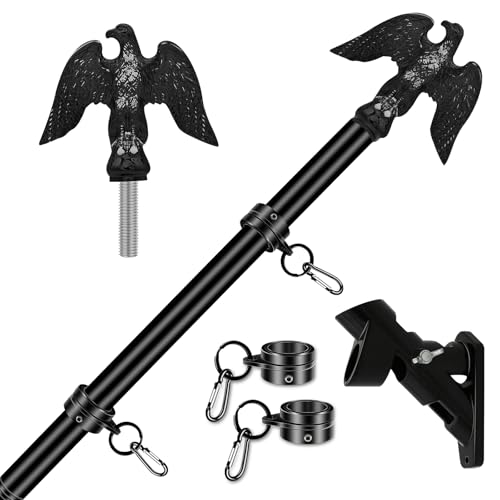 NQ Mástil de bandera estable con águila de 1,5 m (5 ft), asta de acero inoxidable con soporte para bandera, para casa, jardín, asta de bandera con soporte de pared, mástil para bandera, pared de casa,