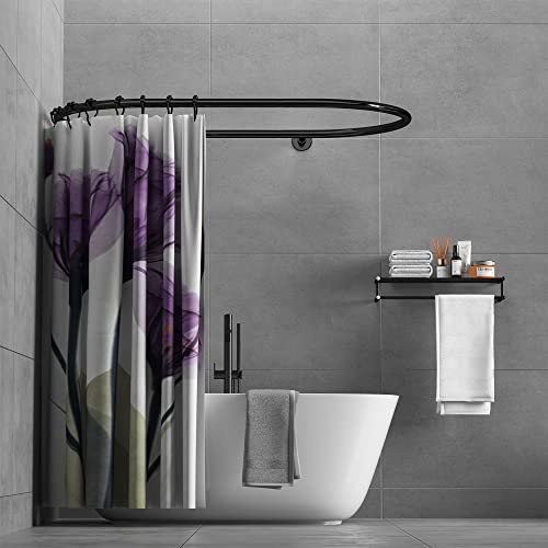 Image of Al alloy Oval Shower Curtain Rod Hoop Square Shape Bathroom Rod for Clawfoot Tub Free Standing Tubs (Black)
