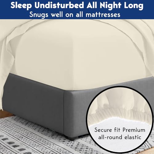 Image of Elastic Fitted Bedsheet Single Size Bed with 2-Pillow Covers 100% Egyptian Cotton Fits 1000 TC Soft & Breathable Luxurious Bedrooms and Hotels Use (Ivory) (Size: 78x48 Inch)
