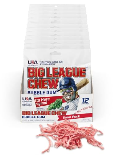 Image of Big League Chew Outta Here Original Bubble Gum - Classic Ballpark Flavor | Perfect for Baseball Games, Teams, Concessions, Parties, and More | Pack of 12 Bags (2.12oz Each)