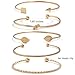 I'S ISAACSONG Yellow Gold Plated Inspirational Love Knot Stackable Open Cuff Bangle Bracelet Set for Women and Girls (Love Knot, Leaf, Arrow 5 Pcs Set)