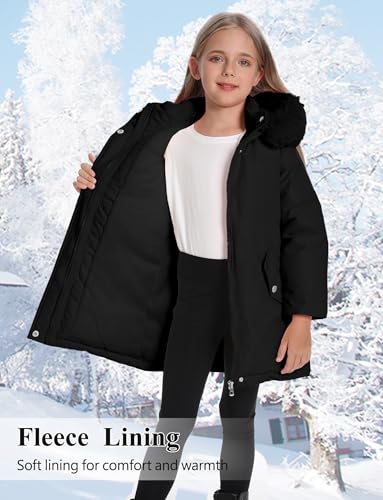 Girl's Winter Coats Windproof Heavyweight Puffer Jacket Fleece Lined Hooded Outerwear Soft Warm Coat 3-11 Years4