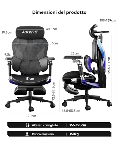 G7 Sedia Gaming Ergonomica, Sedia da Gaming con Supporto Lombare Dinamico, Braccioli Girevoli a Doppio Asse 720°, Schienale Reclinabile a 140° e Cuscino Cervicale 4D (Laser) - Sedia gaming - Immagine 1