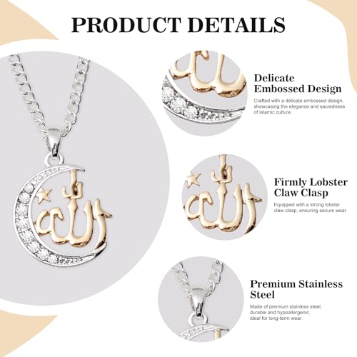 Allah Necklace for Women,Muslim Islamic Necklace Religious Faith Pendant,Arabic Moon Jewelry Gifts for Eid Mubarak Ramadan3