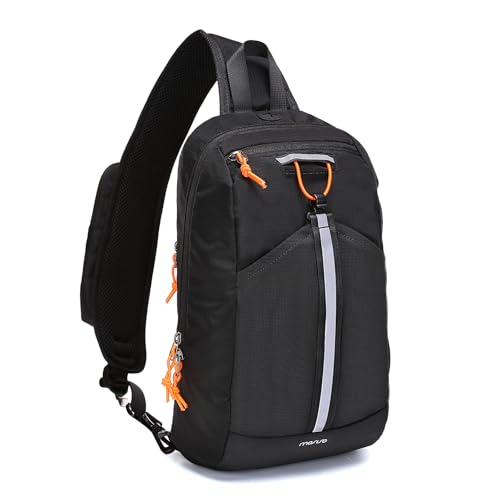 MOSISO Sling Bag RFID Crossbody Sling Backpack for Women Men, Anti Theft Travel Hiking Daypack with Front Mesh Pocket One Shoulder Chest Bag, Black