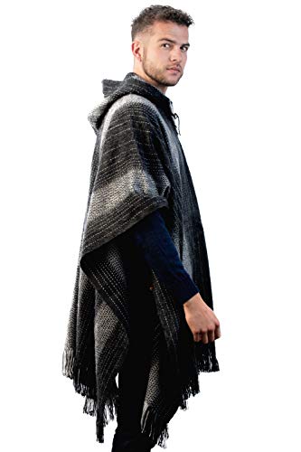 Alpaca Hooded Poncho for Men- Wool Cape with Hood - Winter Long Poncho - Comfortable House Coat (Black)2