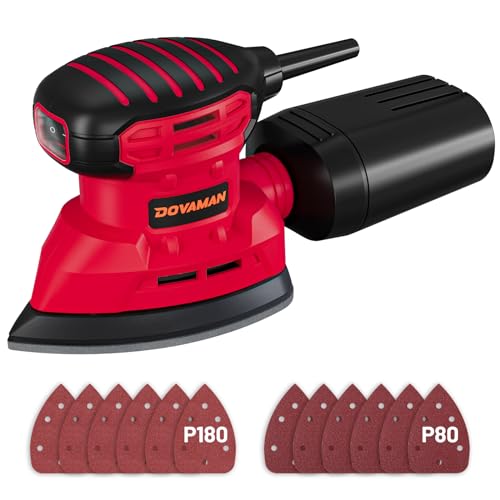 DOVAMAN DLS03A Lijadora Madera, Lijadora Eléctrica de 130W con Colector de Polvo, Lijadora de 12000 RPM con 12 Piezas de Papel de Lija, Lijadora Liviana y de Baja Vibración para Madera y Acero
