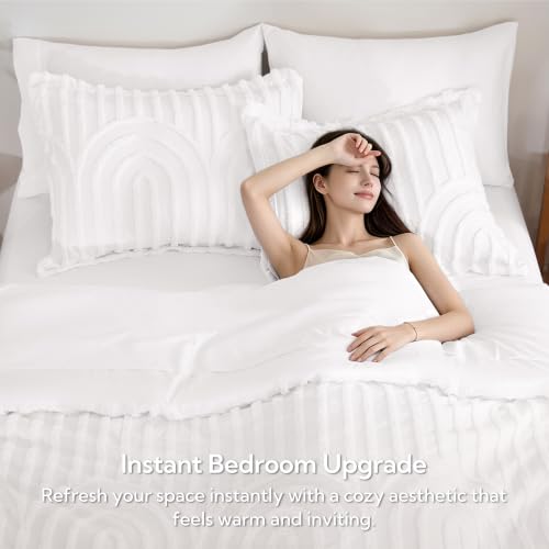Image of MR&HM Queen Comforter Set Boho 7pcs, White Weatern Arch Tufted Bedding Set