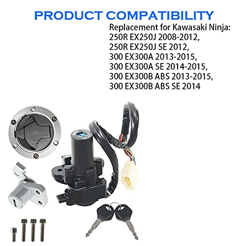 Labwork Ignition Switch Lock Key Fuel Gas Cap Replacement For Kawasaki Ninja 2008-2012 250R Ex250J #TOP2