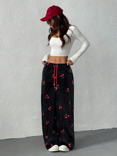 Image of ZAFUL Women's Fuzzy Plush Pajama Pants Wide Leg Pj Bottoms Lounge Pants