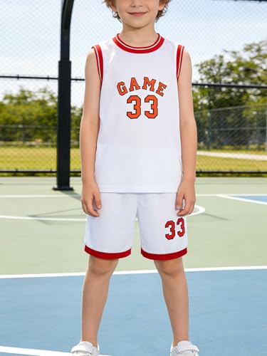 Image of 2 or 6 Piece Kids Boys Basketball Jersey Set Youth Letters Printed Lightweight Basketball Tank Top and Track Shorts
