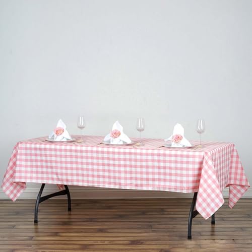 Efavormart Buffalo Plaid Tablecloth | 60"x102" Rectangular | White/Rose Quartz | Checkered Polyester Linen Tablecloth