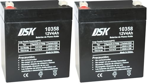 DSK 10358   Batería de Plomo AGM Recargable y Sellada de 12V y 4 Ah. Ideal para Juguetes Eléctricos para Niños como Motos y Scooters, Sistemas de Alarma, Señalización y Luces de Emergencias