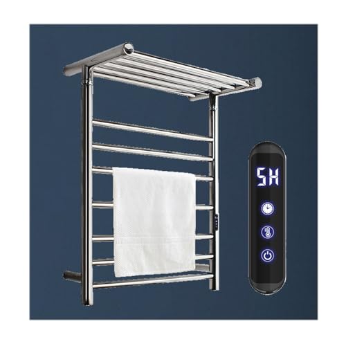 Toallero eléctrico de Acero Inoxidable con 7 Barras, de Pared y con Estante Superior, con Enchufe a la Derecha.