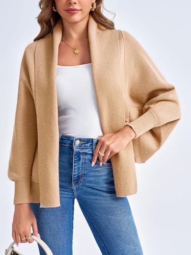 Image of Saodimallsu Womens Open Front Cardigan Batwing Long Sleeve Shawl Chunky Knit Loose Fall Poncho Sweater Coats