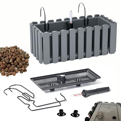 DIKEL Fioriera 38x18x16,5 cm da balcone con sistema di irrigazione e tappi di drenaggio | Vaso per giardino moderno, protegge le radici e previene il ristagno d'acqua | Grigio pietra