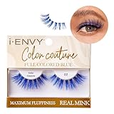 iENVY False Eyelashes Real Mink Color Couture Full Colored Lashes Maximum Fluffiness and Volume Fake Eyelashes (Blue)