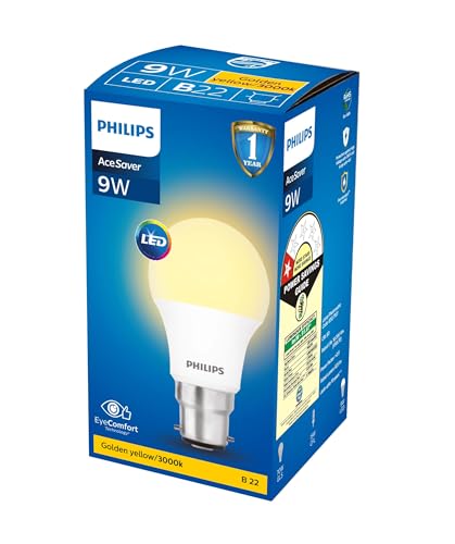 PHILIPS Base B22 9-Watt LED Bulb (Golden Yellow)