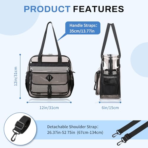 MOONBABY Clear Bag for Stadium Events, Clear Transparent Tote Bag with Detachable Strap for Sports, Concert, Work,Travel4