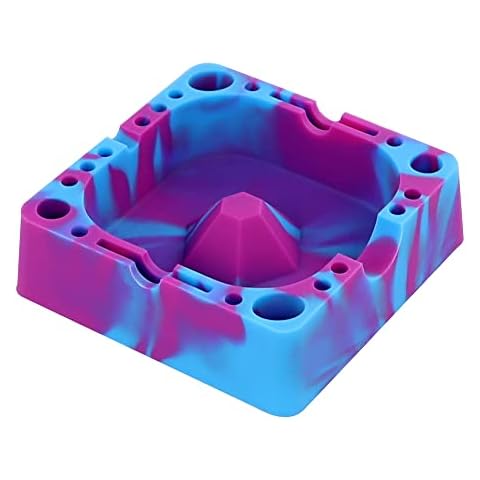 YHSWE Silicone Ashtray Square Featuring Center Tap Ash Tray with Accessory Organizing Slot Holders for Tools,Coils, Lighters,Pens and Paper(Purple-Blue) Cover