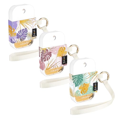 Likesing Hand Sanitizer Spray Sleeve Compatible with T0uch-land, 3 Elastic Travel Hand Sanitizer Holder with Keychain and Wrist Strap for Travel Hand San1tizer for Glow Mist and Power Mist(Leaf)