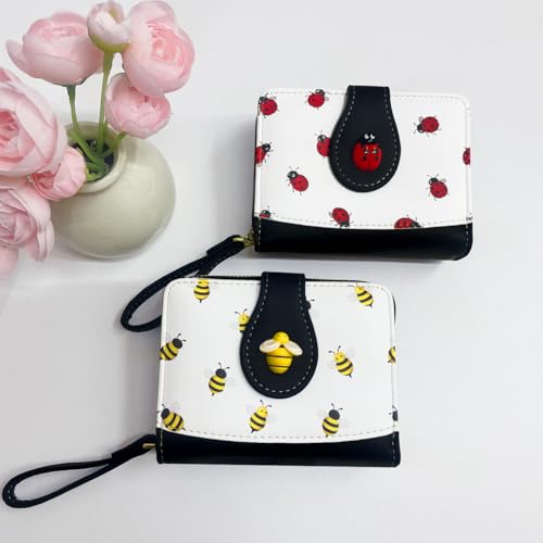 Image of Cute Print Wallet Blueberry Strawberry Cherry Wallet with Credit Card Holder Zipper Coin Purse for Women Girls (BEE)