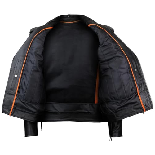 Vance Leather Mens Premium Cowhide Conceal Carry Insulated Liner Side Laces Classic MC Motorcycle Biker Black Leather Jacket3