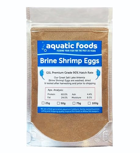 Aquatic Foods Inc. Brine Shrimp Eggs Premium Grade 90% Hatch Rate, Great Salt Lake Artemia Brine...