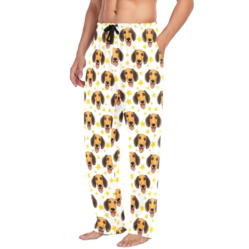 Men's Cute Dog Pajama Pants with Pockets - Straight Fit Cotton Sleep Bottoms for Lounge & Nightwear#7814