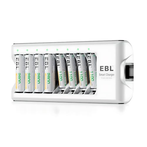 MPOWER - Carregador de Pilhas 8 Slots AA AAA Recarregáveis NiMH NiCD Carga Rápida Inteligente Bivolt com Proteção Avançada para Eletrônicos