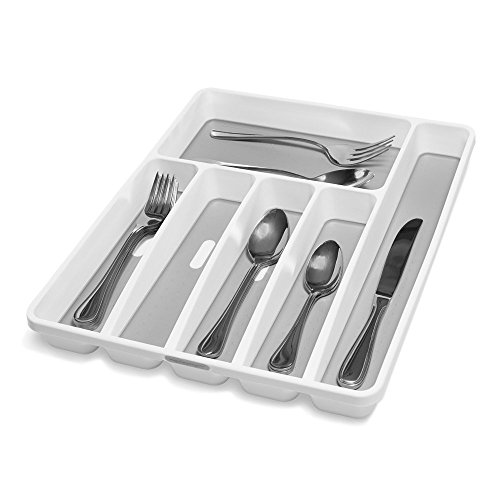 madesmart Classic Large Silverware Tray - White |CLASSIC COLLECTION | 6-Compartments| Kitchen Drawer Organizer | Soft-Grip Lining and Non-Slip Rubber Feet | BPA-Free