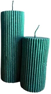 2 Pack Ribbed Pillar Soy Wax Scented Candle, Handmade Soy Wax Home Décor, Valentines Day Gifts, Birthday Gifts, Mother's Day Gifts Thanksgiving Days Gifts, Wedding and Christmas (Ribbed Pillar Candle Green)