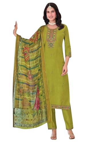 DUPATTA DI SETA ORGANZA PREMIUM - Il set è completato da un lussuoso dupatta jacquard in seta organza con stampe digitali e consistenza morbida, riunendo tradizione e tendenza in un unico ensemble ideale per abbigliamento festivo e formale.