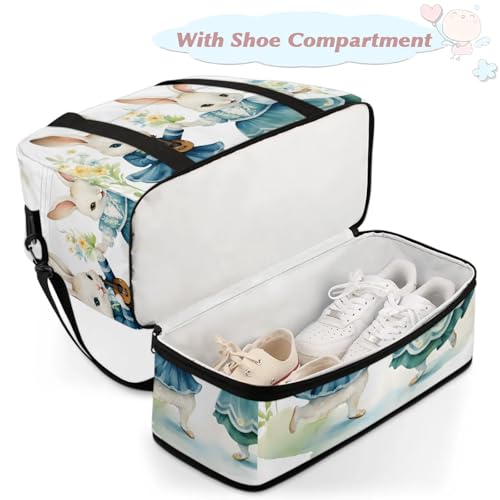 Large Weekender Overnight Bags Animal Cute Rabbit Watercolor Travel Duffel Bag for Women Men Gym Bag With Shoe Compartment Foldie Travel Tote Bag Carry On Personal Item Bag for Travel Gym Sports4