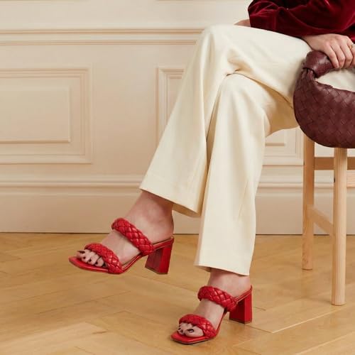 Image of Dunes Iris Chunky Braided Heel Sandals for Women, Block Heel Square Toe Summer Sandals with Memory Foam